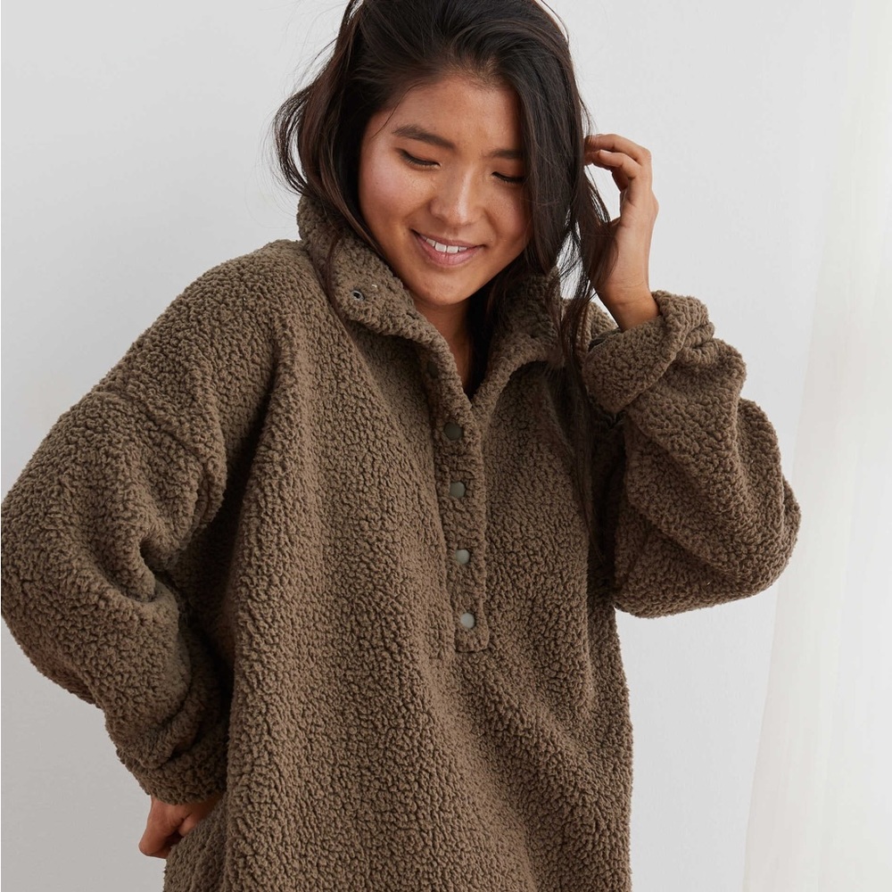 Aerie ‘American Eagle’ Cloud Sherpa Pull-Over (XS) Olive